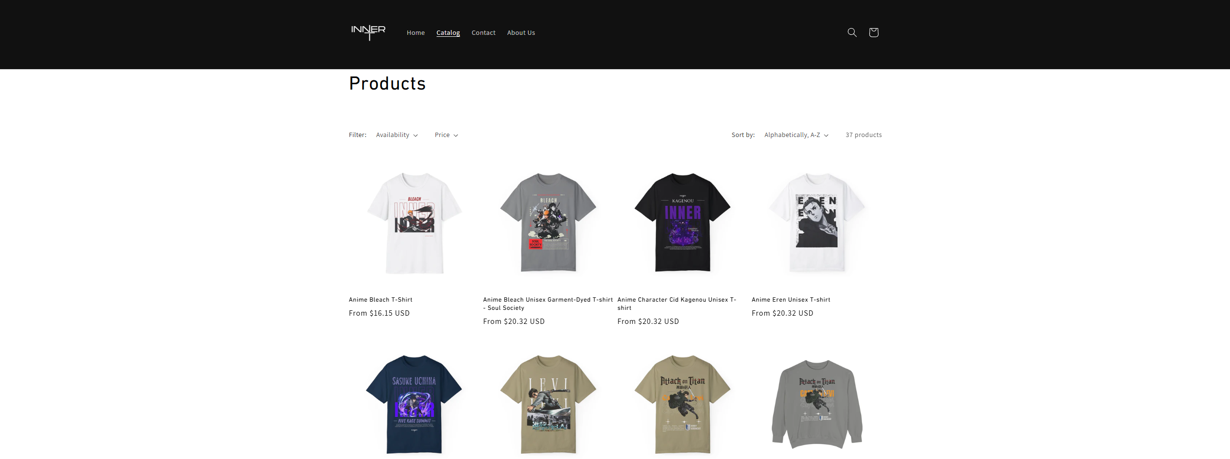 Inner This is a screenshot of my catalog page of my store